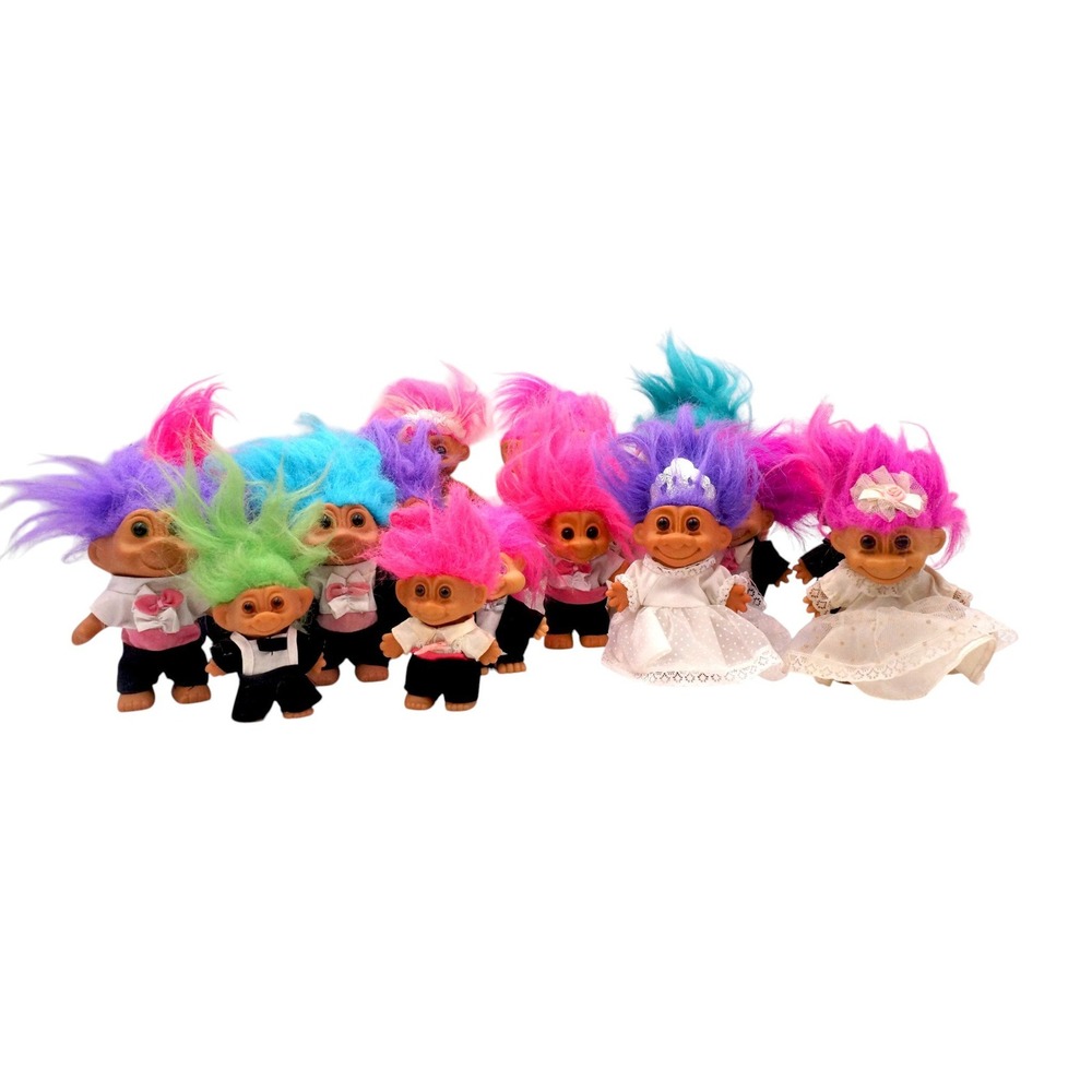 Vintage Troll Dolls Wedding Lot 16 Russ Bride Groom Mixed Colors - Picture 13 of 13